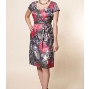 Banana Republic Gray/Red Madmen Begonia Floral Dress